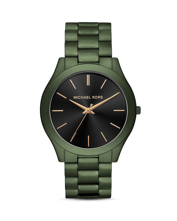 Michael Kors Slim Runway Green Link Bracelet Watch, 45mm | Bloomingdale's