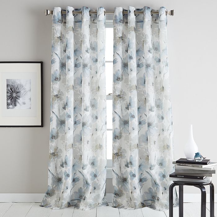 Dkny Modern Bloom Semi-sheer Grommet Curtain Panel, 50 X 84 In Linen