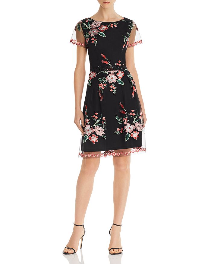 ADRIANNA PAPELL Floral Embroidered Dress,AP1D103411