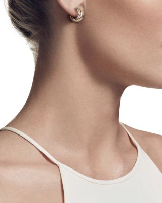 Cable Collectibles Huggie Hoop Earrings in Sterling Silver with 14K Yellow Gold