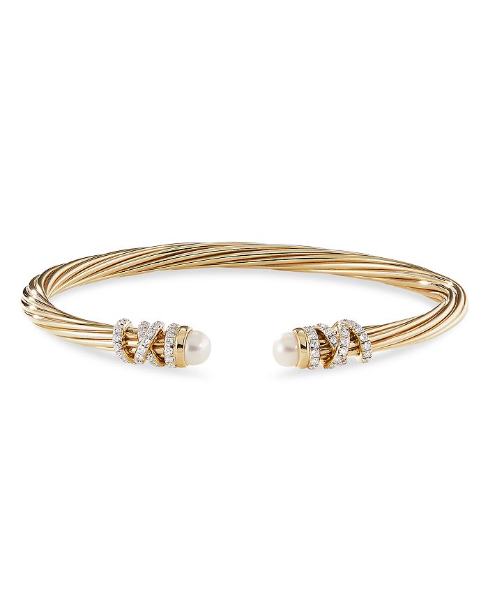 David Yurman - 18K Yellow Gold Helena End Station Bracelet with Cultured Freshwater Pearls & Diamonds