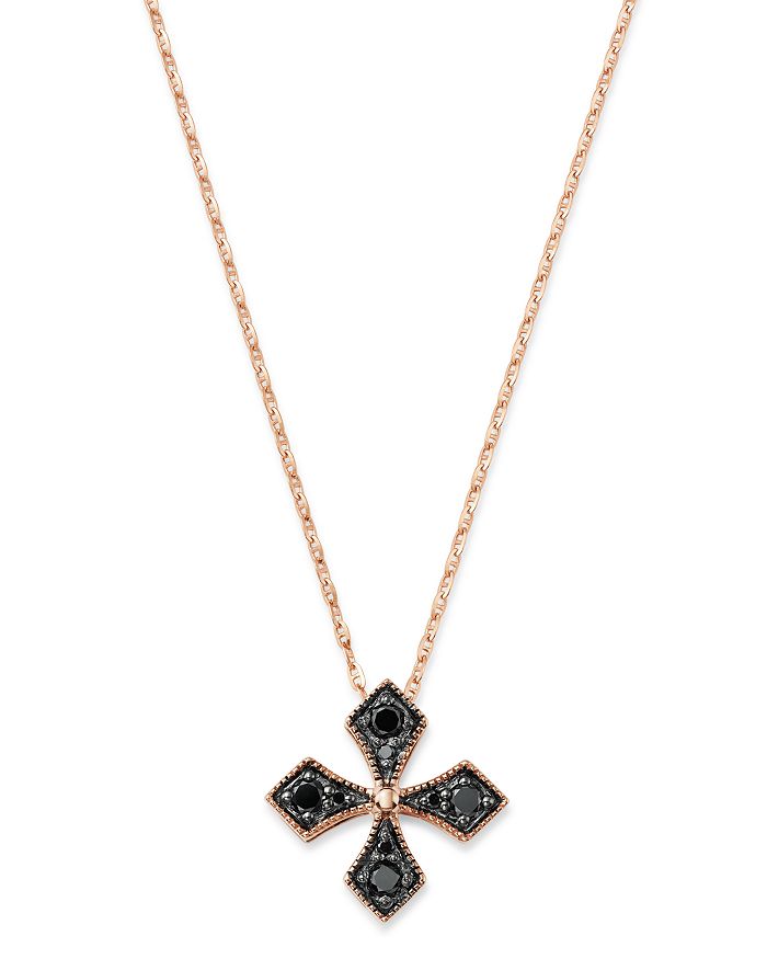 Bloomingdale's Black Diamond Milgrain Cross Pendant Necklace In 14k Rose Gold, 0.25 Ct. T.w. - 100% Exclusive In Black/rose Gold