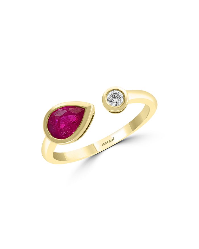 Bloomingdale's Pear-shaped Ruby & Diamond Band In 14k Yellow Gold - 100% Exclusive In Multi/gold