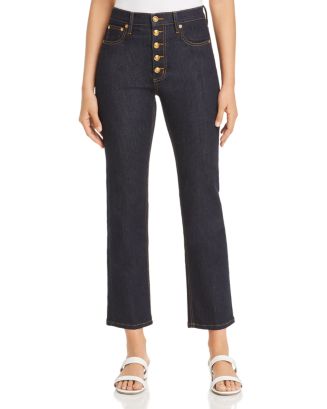 Tory Burch Button-Fly Straight-Leg Jeans in Resin Rinse | Bloomingdale's