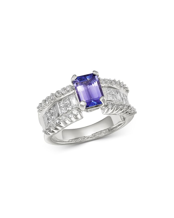 Bloomingdale's Tanzanite & Fancy-cut Diamond Ring In 14k White Gold - 100% Exclusive In Blue/white