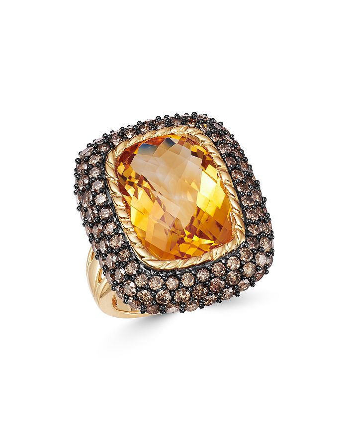 Bloomingdale's Citrine & Brown Diamond Statement Ring In 14k Yellow Gold - 100% Exclusive In Orange/multi