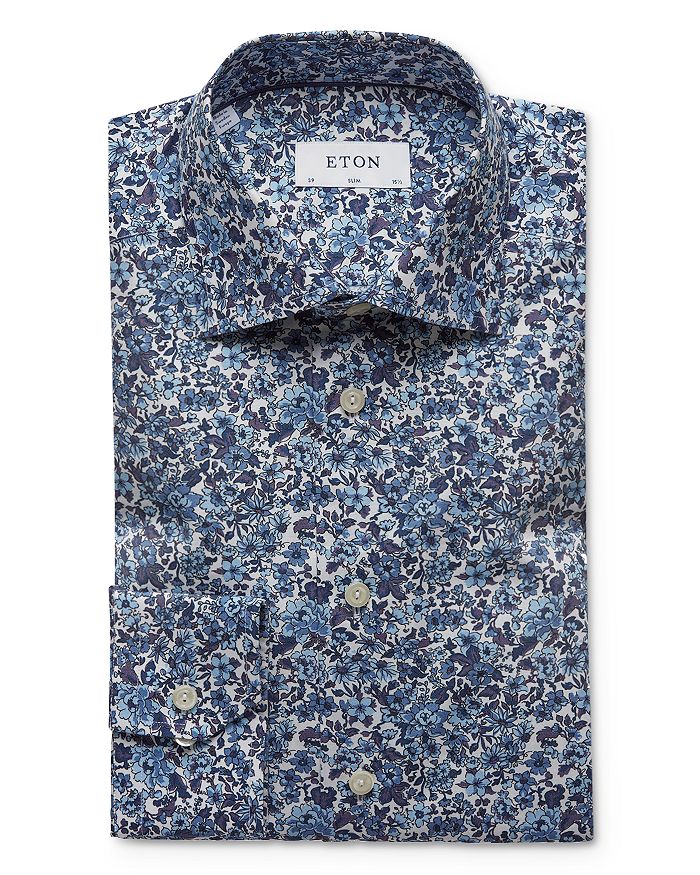 Eton Men's Slim-fit Floral Cotton Dress Shirt In Blue | ModeSens