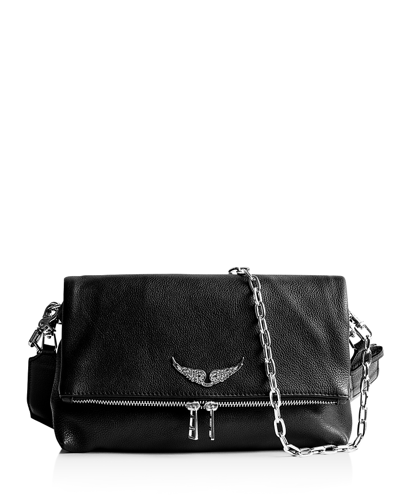 Zadig & Voltaire Womens Noir Rock Eternal Wing-embellished Suede Clutch In Noir