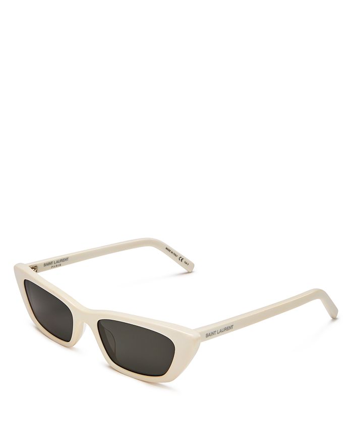Saint Laurent Women's Slim Cat Eye Sunglasses, 52mm In Shiny Solid Ivory/gray