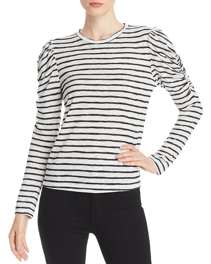 Lna Ella Puff-sleeve Striped Tee In Black/white | ModeSens