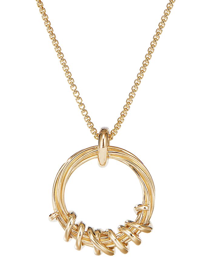 David Yurman 18k Yellow Gold Helena Round Pendant Necklace With