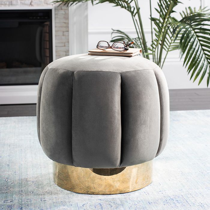 Safavieh Maxine Channel Tufted Ottoman In Dark Gray