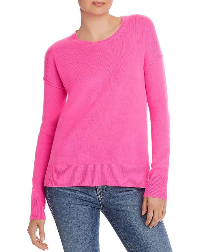 Aqua Cashmere High/low Crewneck Sweater - 100% Exclusive In Neon Pink