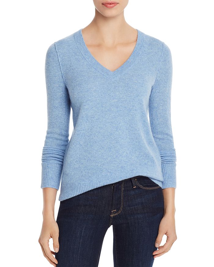 Aqua Cashmere V-neck Cashmere Sweater - 100% Exclusive In Heather Blue