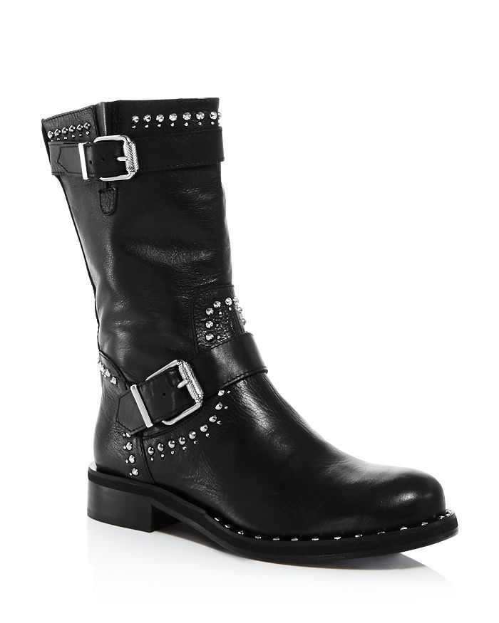 CHARLES DAVID WOMEN'S WHISTLER STUDDED LEATHER MOTO BOOTS,2C19F171