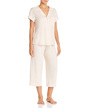 Eberjey Gisele Short Sleeve Crop Pajama Set In Shell/ivory