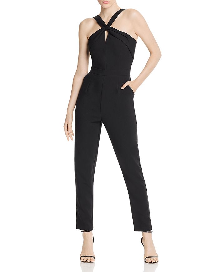 Adelyn Rae Channing Woven Twist-neck Jumpsuit In Black
