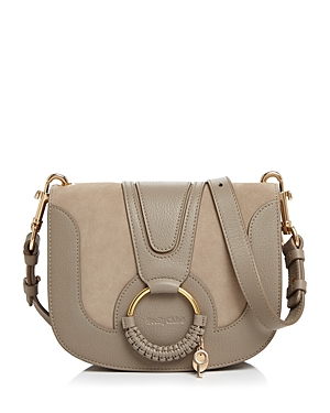 Shop See By Chloé See By Chloe Hana Small Leather & Suede Crossbody In Motty Gray/gold