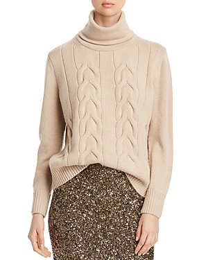 Lafayette 148 Cashmere Cable-knit Turtleneck Sweater In Nude Melange ...