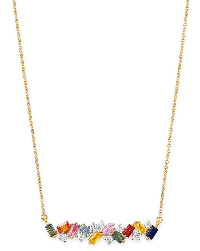Bloomingdale's Rainbow Sapphire & Diamond Bar Necklace In 14k Yellow Gold, 17 - 100% Exclusive In Multi/gold