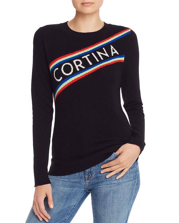 Aqua Cashmere Cortina Ski Cashmere Sweater - 100% Exclusive In Black/ivory