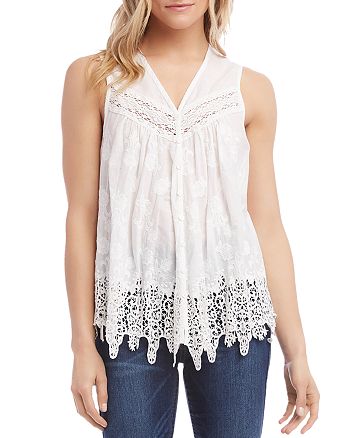 Karen Kane Floral Embroidered Lace-Inset Top | Bloomingdale's