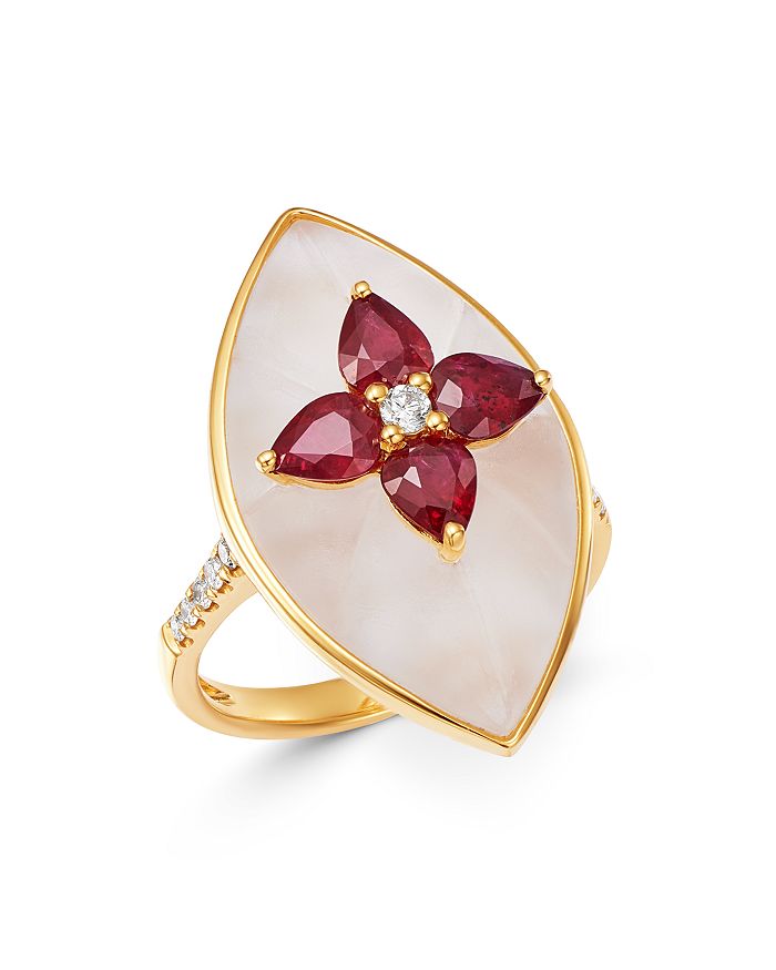 Bloomingdale's Ruby, Rock Crystal & Diamond Ring In 18k Yellow Gold - 100% Exclusive In Red/gold
