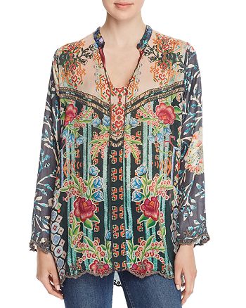 Johnny Was Parnel Embroidered Silk Blouse | Bloomingdale's