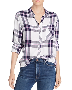 Rails Hunter Plaid Button-front Top In White Navy Fuschia