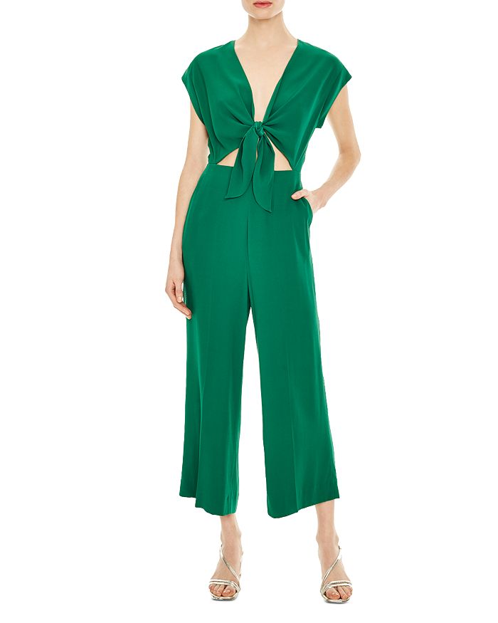 Sandro Jason Cropped Tie-detail Jumpsuit In Green