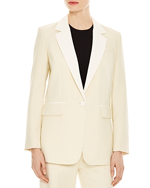 Sandro Albane Contrast-collar Single-button Blazer In Ecru ModeSens