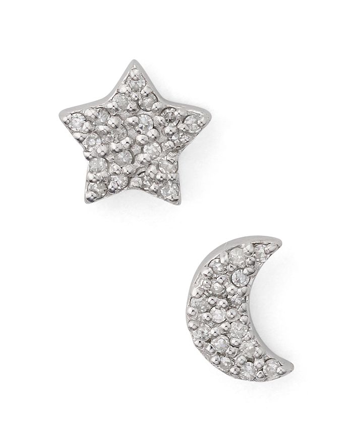 Bloomingdale's Marc & Marcella Mismatched Half Moon & Star Diamond Earrings In Sterling Silver - 100% Exclusive In White/silver