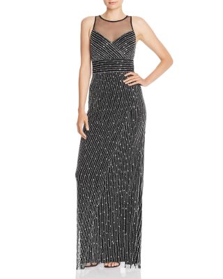 Adrianna Papell Beaded Illusion Yoke Column Gown Bloomingdale s