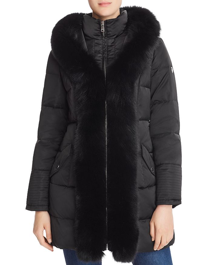 One Madison Fur-placket Puffer Coat In Black
