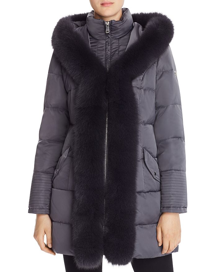 One Madison Fur-placket Puffer Coat In Titanium