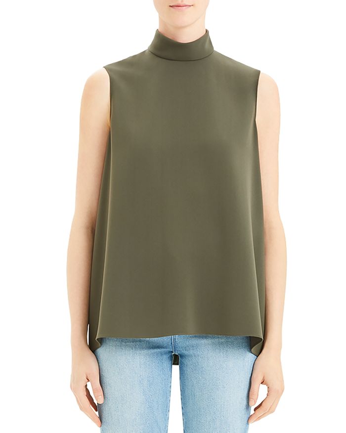 Theory Cascade Sleeveless Crepe Mock Neck Top | Bloomingdale's