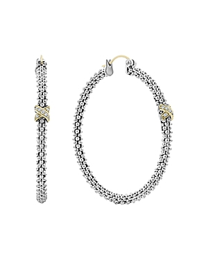 Lagos Sterling Silver & 18K Yellow Gold Embrace Diamond Hoop Earrings