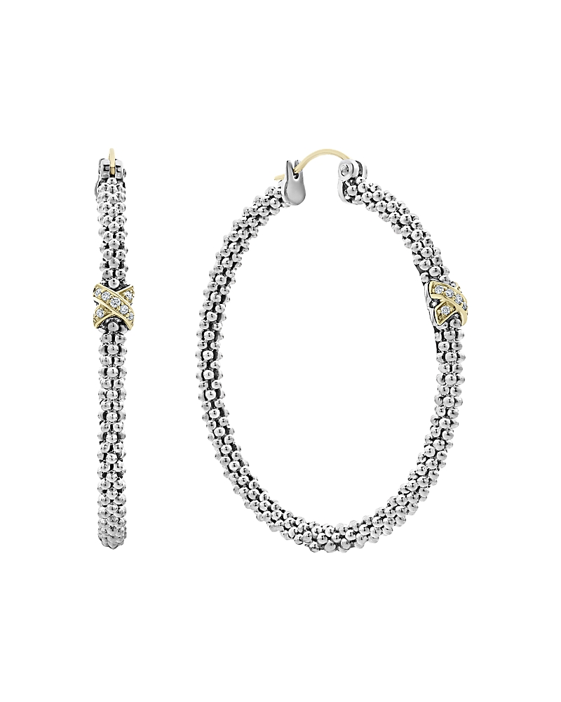 Lagos Sterling Silver & 18k Yellow Gold Embrace Diamond Hoop Earrings In Silver/multi