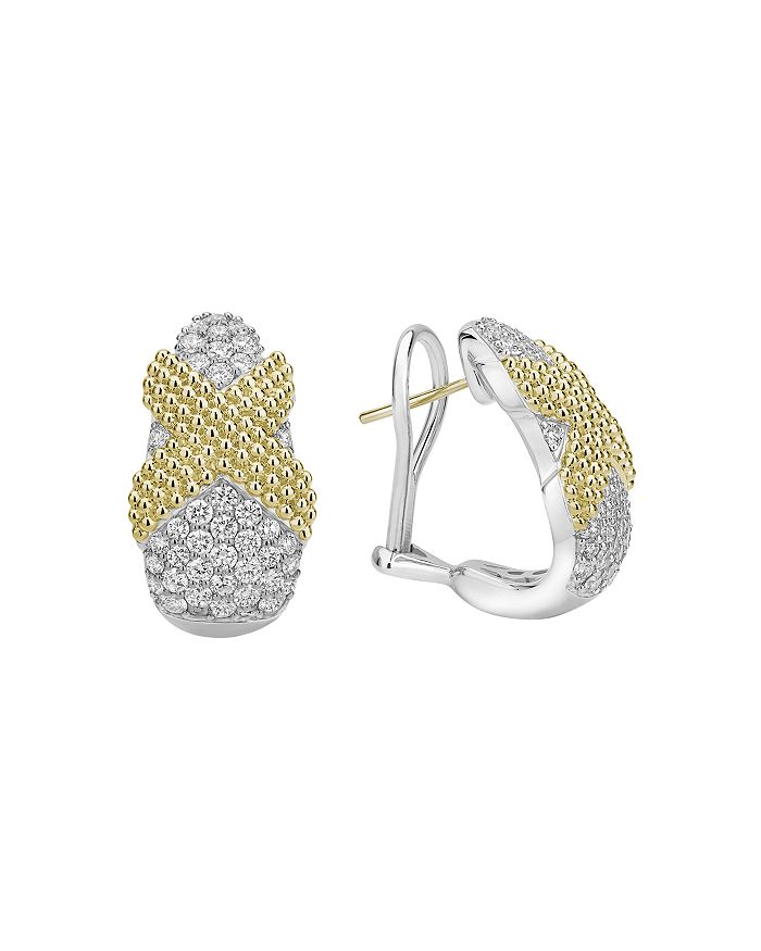 LAGOS STERLING SILVER & 18K YELLOW GOLD CAVAIR LUX PAVE DIAMOND CLIP-ON EARRINGS,01-81805-DD
