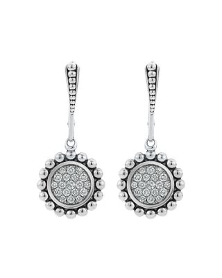 Sterling Silver Caviar Spark Diamond Drop Earrings