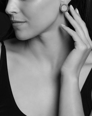 Sterling Silver Caviar Spark Diamond Clip-On Stud Earrings