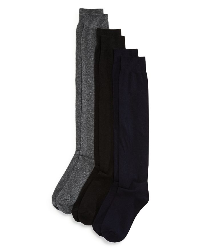 Shop Hue Flat Knit Knee Socks, Set Of 3 In Graphite Heather Pack