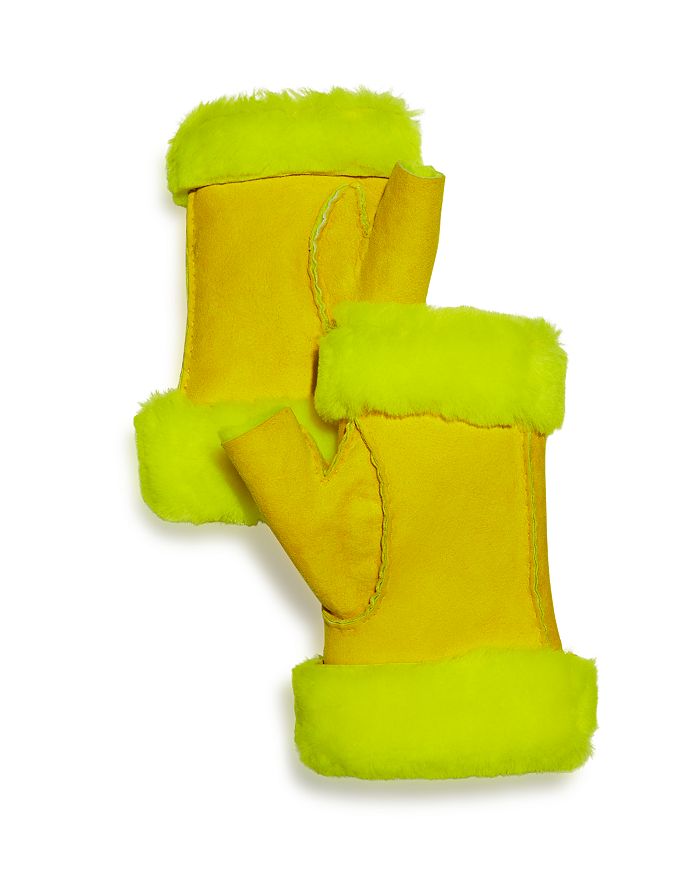 Maison Fabre Shearling Fingerless Gloves In Yellow Fluorescent