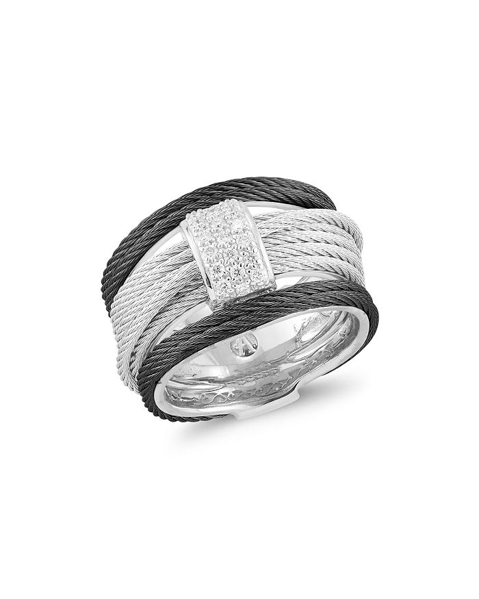Alor Noir Pave Diamond-encrusted Cable Ring In Black/silver
