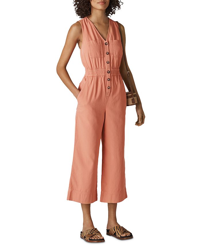Whistles Ria Button-down Denim Jumpsuit In Dusty Pink