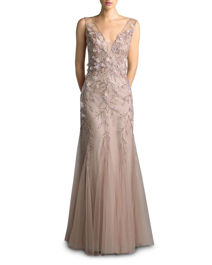 Basix Beaded Sleeveless Gown In Mauve