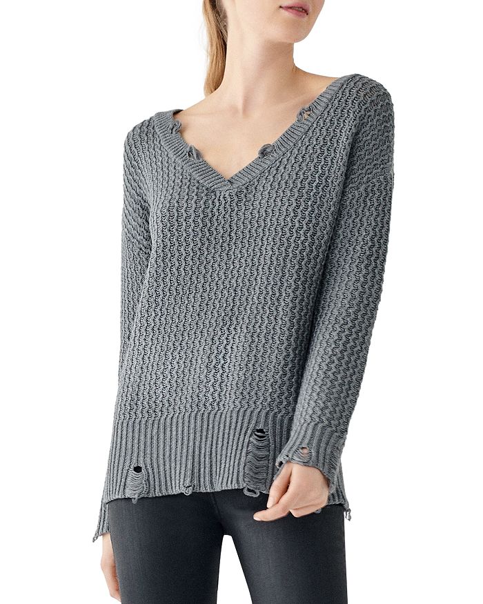 DL DL1961 FREEMAN ALLEY DISTRESSED V-NECK SWEATER 8782