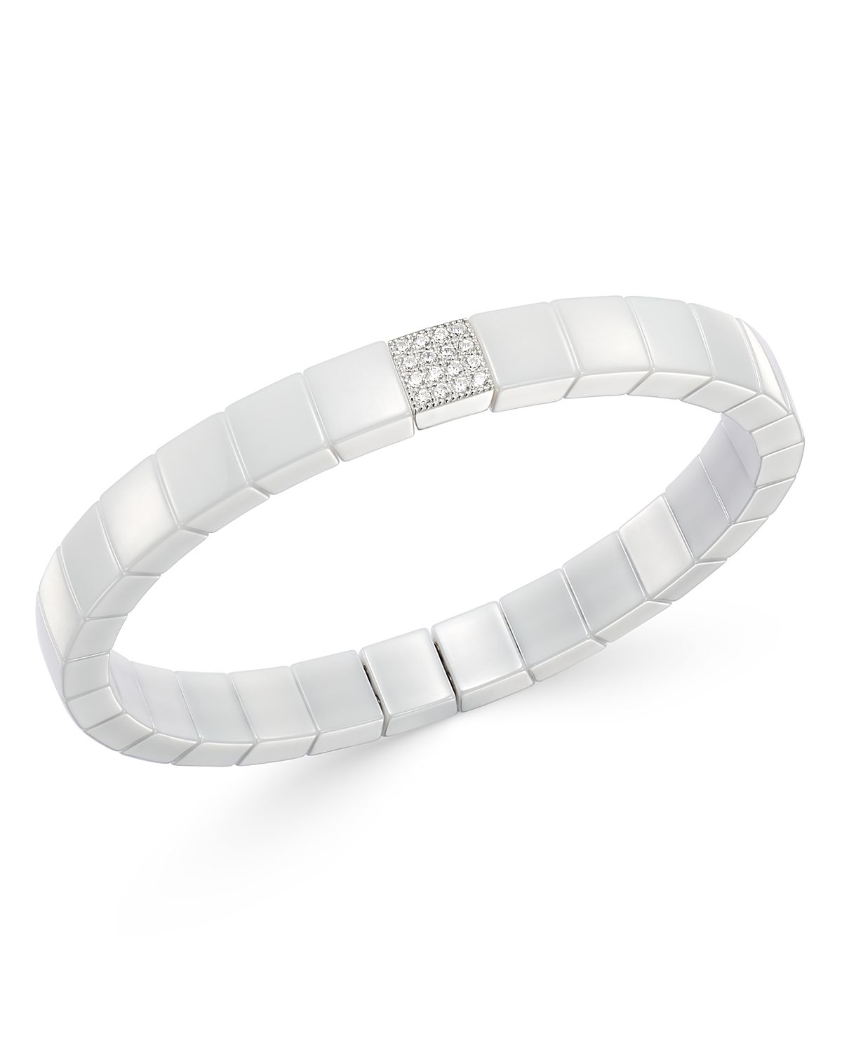 Roberto Demeglio 18K White Gold & White Ceramic Scacco Diamond Stretch Bracelet
