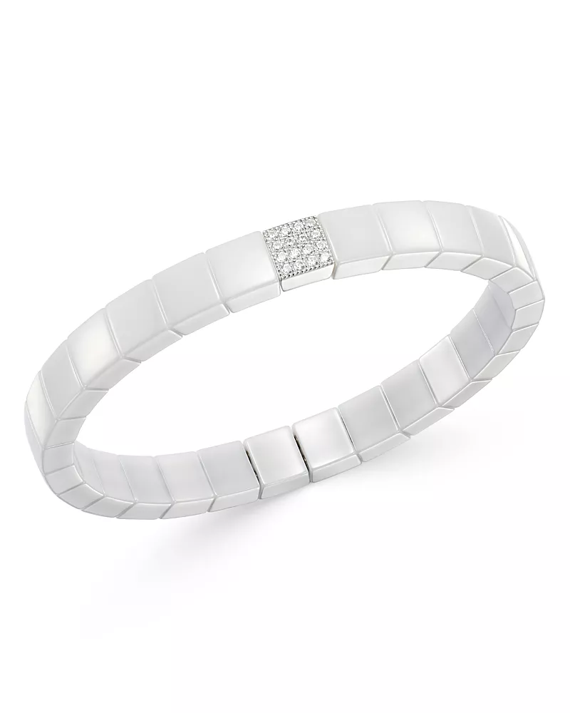 Roberto Demeglio 18K White Gold & White Ceramic Scacco Diamond Stretch Bracelet