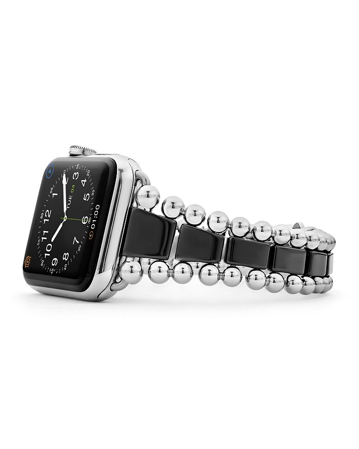 Lagos Smart Caviar Black Ceramic Apple Watch Bracelet, 42-44mm In Black/silver
